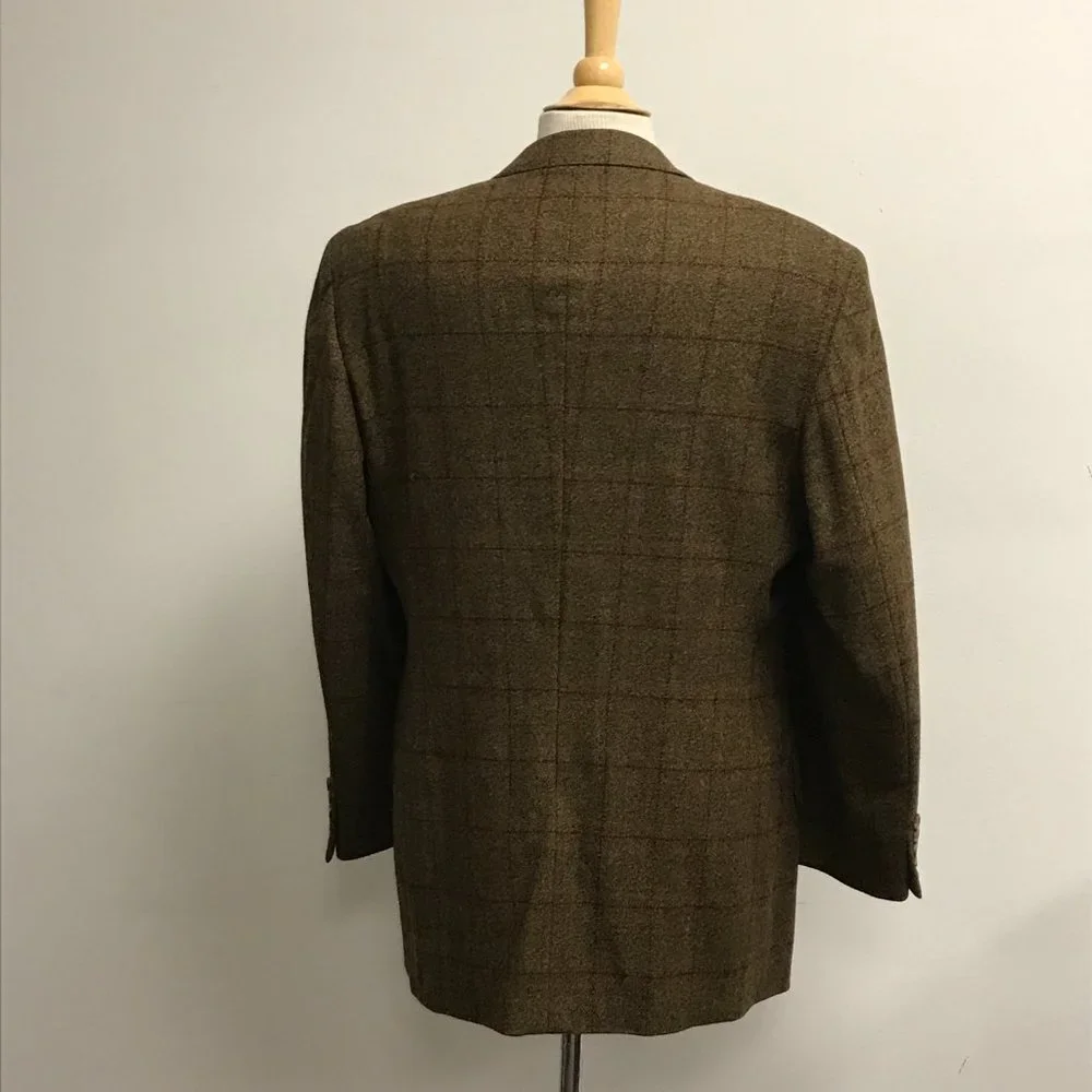 John W Nordstrom  Loro Piana Cashmere wool tweed plaid blazer 42 brown